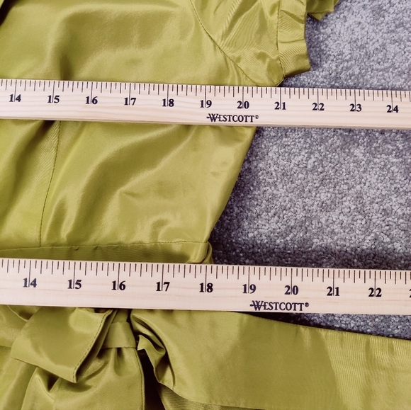 J. Crew Green Silk Wrap Dress with Ruffle Trim - Size 16 Evening Party Feminine - Picture 8 of 12